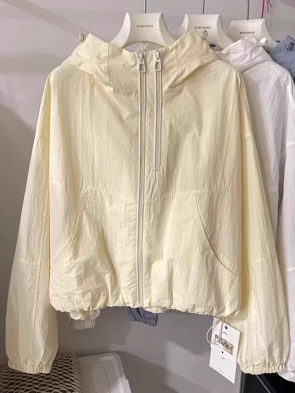 

Faionable повседневная солнцезащитная одежда с капюшоном, женская двойная молния, цветная тюре, новый дизайн, весна-осень