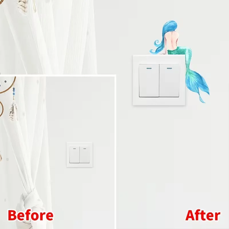 Switch specific mermaid silhouette sticker - removable, matte wall sticker, home decoration cartoon pattern, room decoration