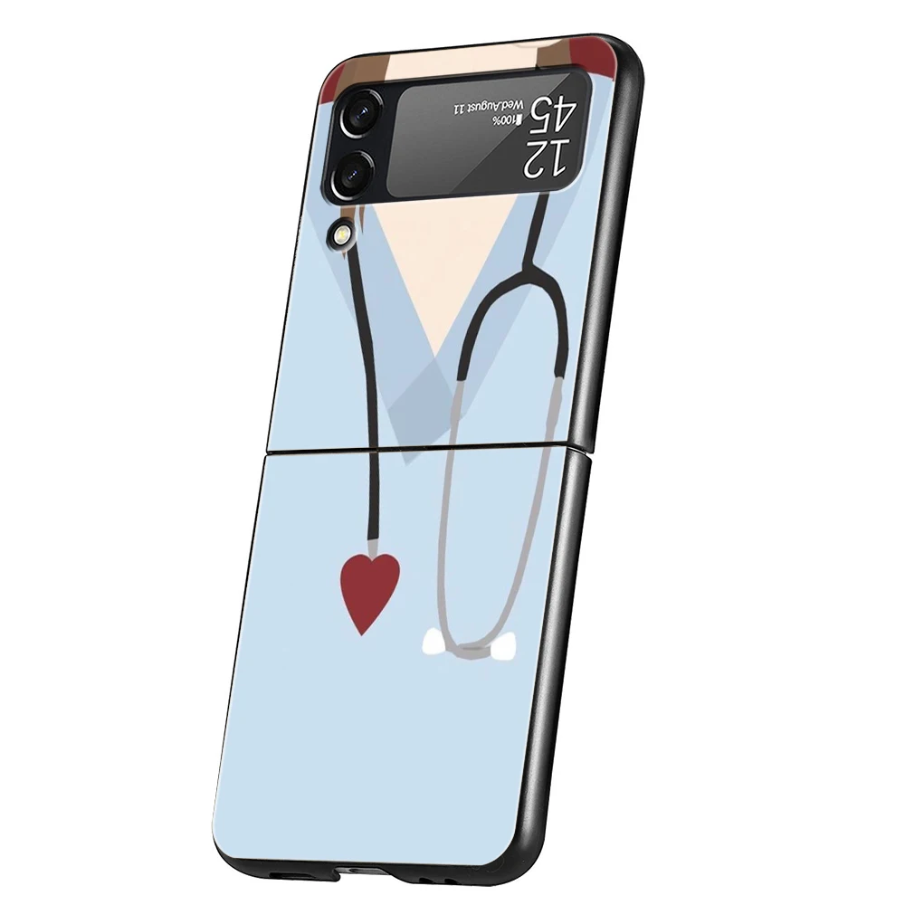 Nurse Medical Medicine Hard PC Phone Case For Samsung Galaxy Z Flip 5 4 3 Black Cover For Galaxy Z Flip 6 Foldable Shockproof