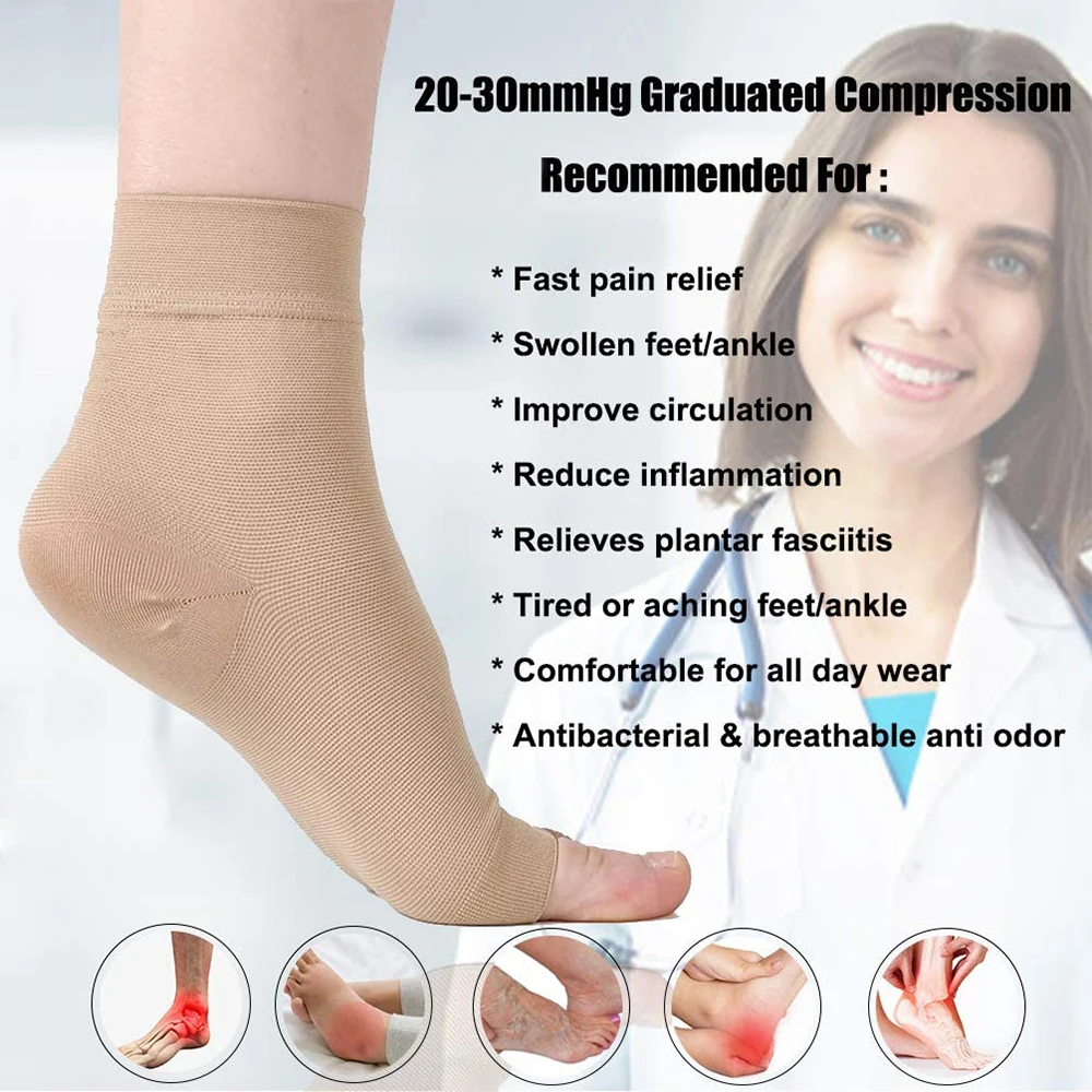 1 Pair Plantar Fasciitis Socks Sleeves, 30-40mmHg Compression Socks for Ankle Support, Injury Recovery, Eases Swelling Women Men