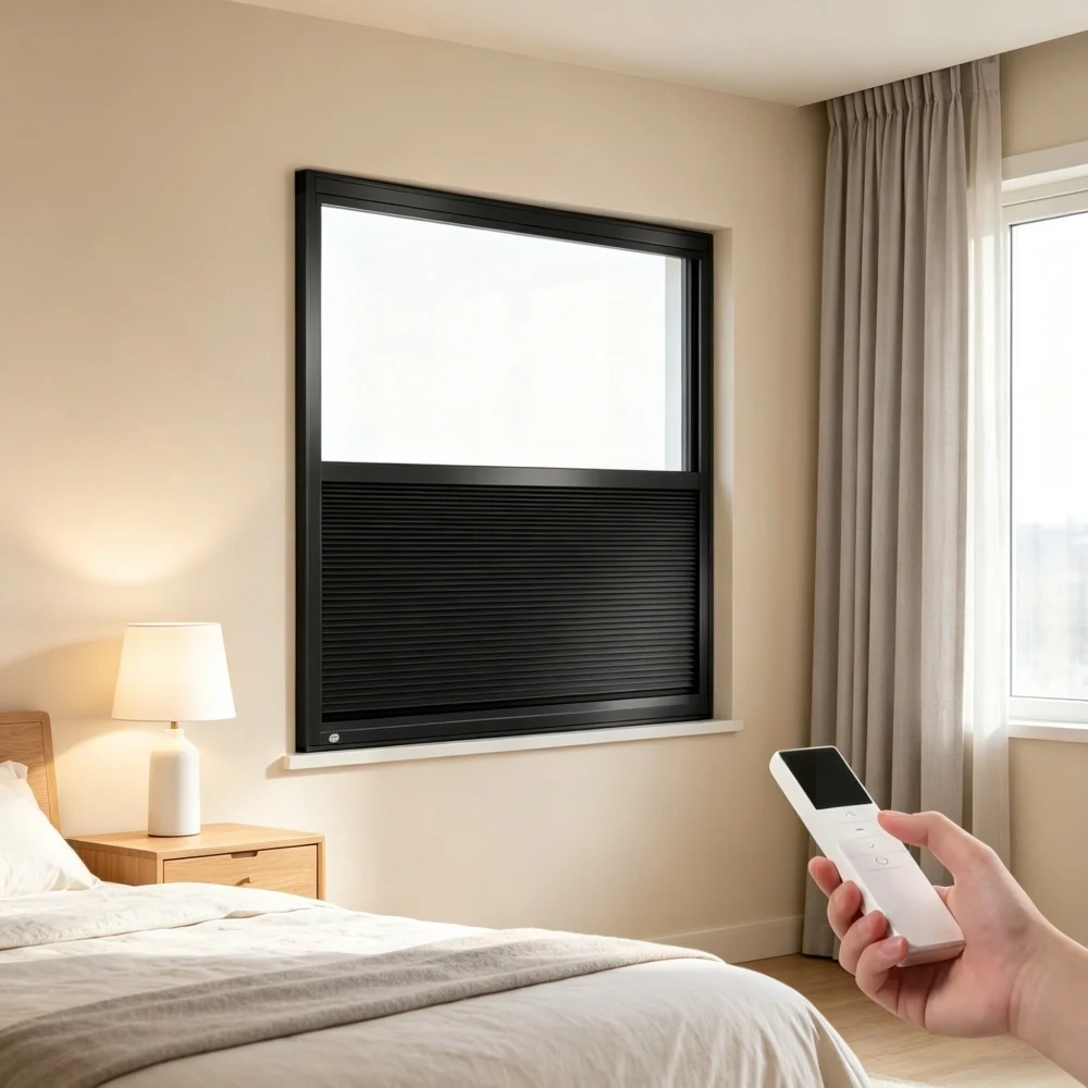 

Total Blackout Motorized Honeycomb Blinds Top Down with Side Tracks Custom Size