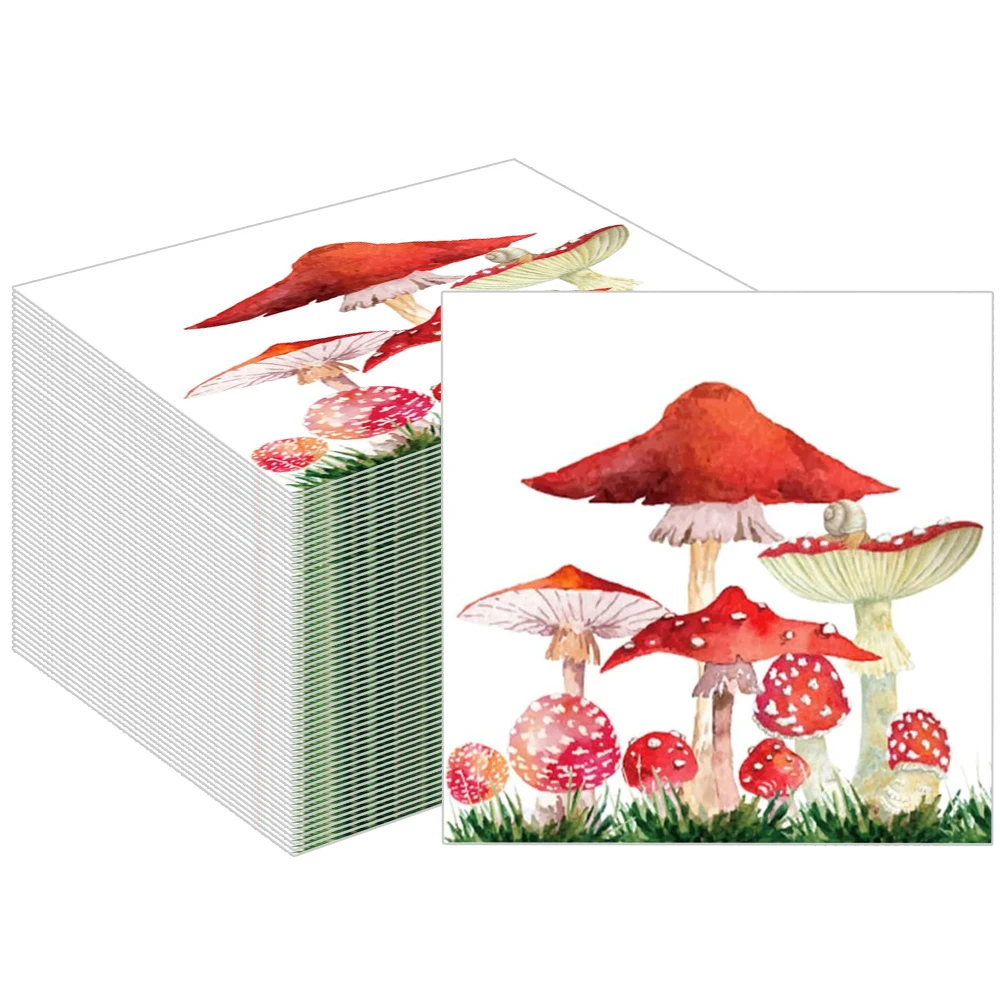 20/40/60/80/100pcs Mushroom Disposable Paper Napkins Fairy Tale Party Decoration Mushroom Party Supplies Cottagecore Party Decor