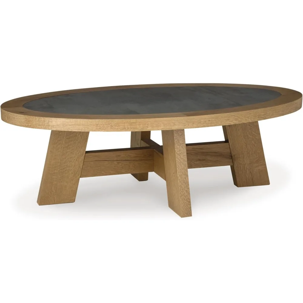 Signature Design by Ashley Brinstead Casual Coffee Table with Insert Faux Cement Melamine Top, Light Brown & Gray