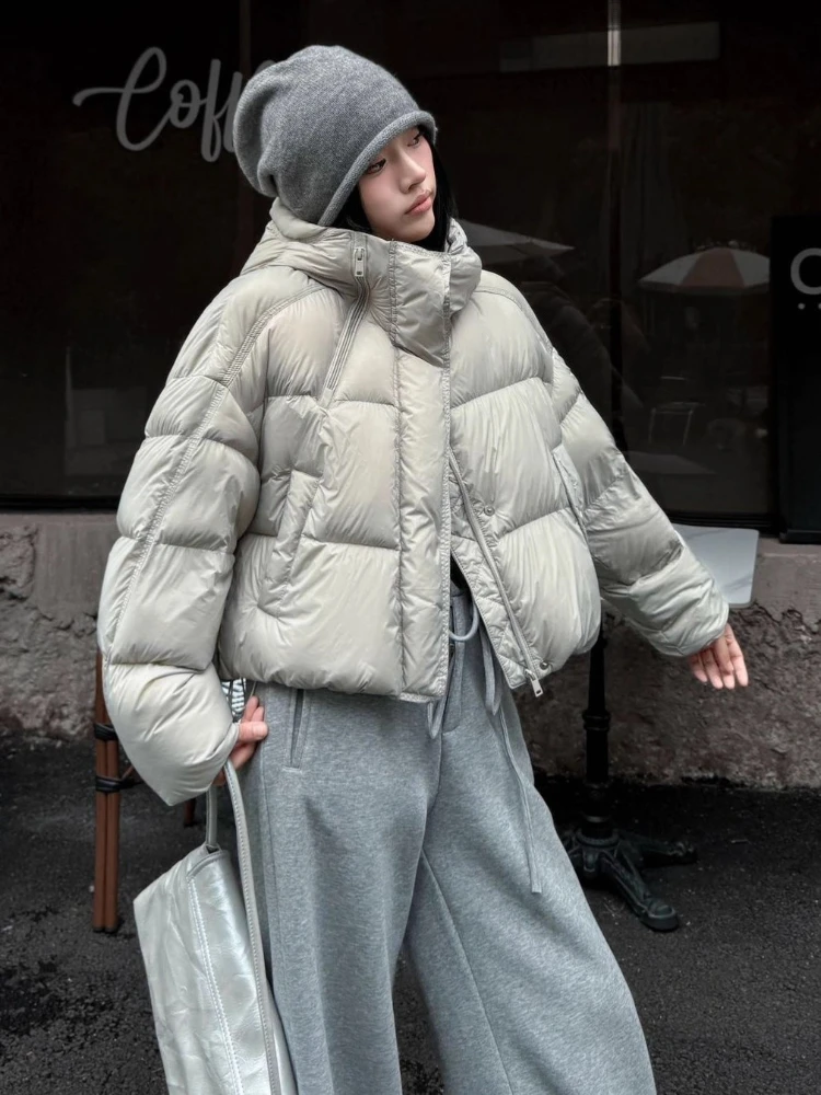 冬90ホワイトダックダウンコート2025新ファッションフード付き韓国風ダウンジャケット女性用厚手暖かいパンコートショートパーカーアウター