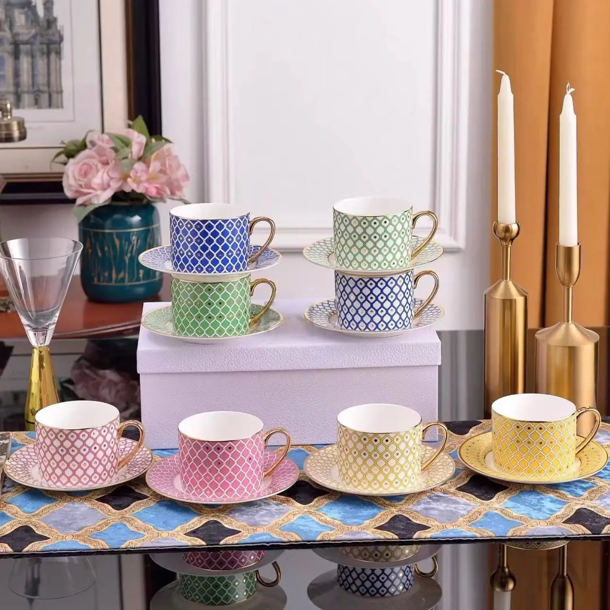 HYS European royal bone china afternoon tea coffee cup saucer couple home mug water cup high value gift