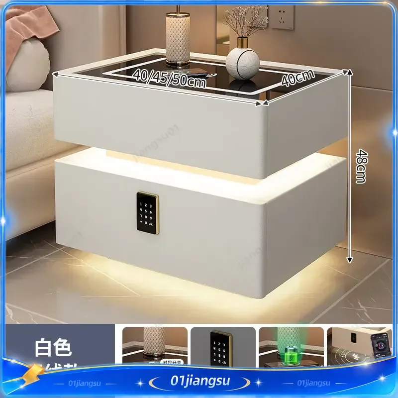 Smart Nightstand with Wireless Charger Bluetooth Speaker Sensor Light Ambient Lamp Password Lock Bedside Table for Bedroom