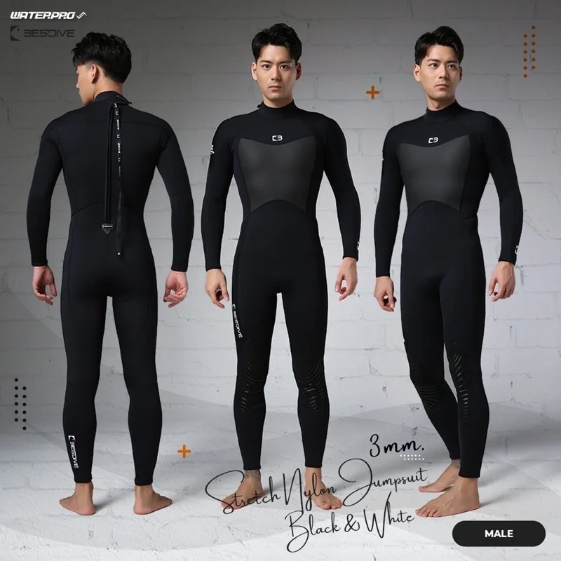 BESTDIVE 3mm Super Stretchy Nylon Jumpsuit Men Women Diving Wetsuit Mesh Skin on Chest