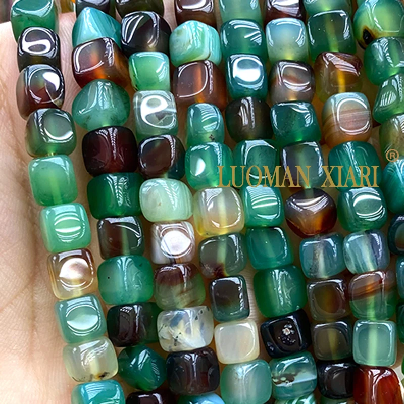7-8MM Square Natural Stone Peacock Green Agates Loose Spacer Beads for Jewelry Making Diy Earrings Bracelets Accessories Charms