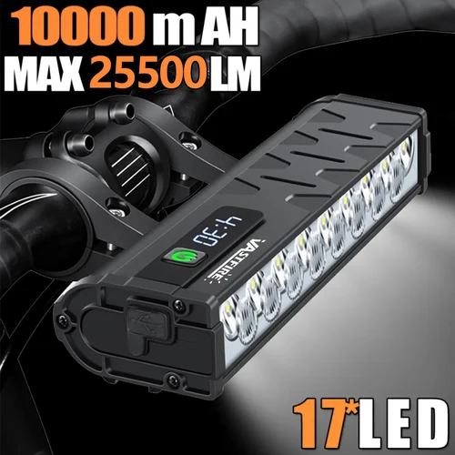 VASTFIRE-luz frontal para bicicleta, 25500 lúmenes, 10000mAh, linterna impermeable, carga USB, accesorios para lámpara de Ciclismo de Carretera MTB
