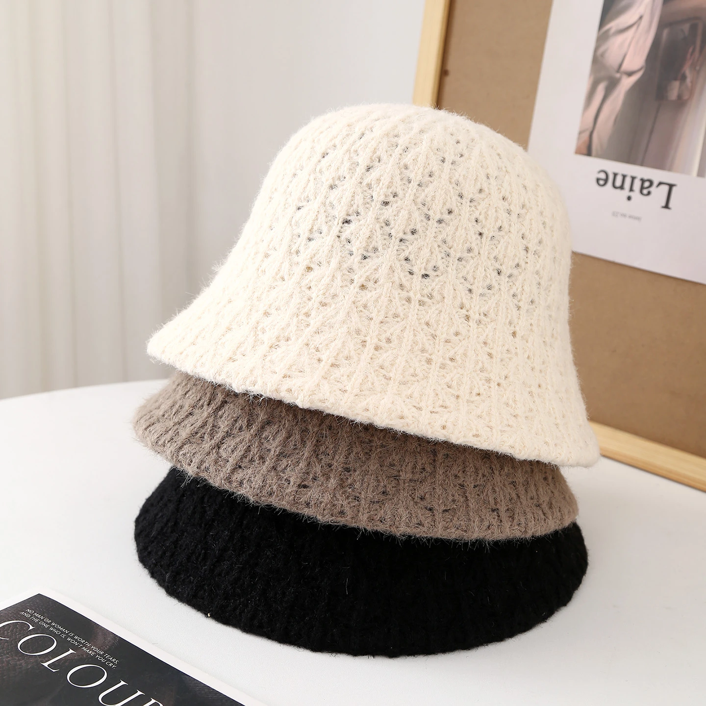 Neuer modischer Vintage-Eimerhut für Damen – Herbst-Winter-Fischermütze, faltbarer Filzhut mit breiter Krempe, Retro-Modeaccessoires