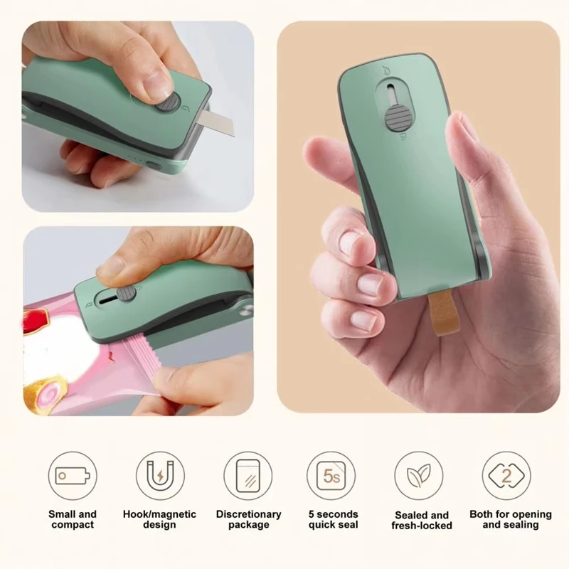 Magnetic Back Bag Sealer Quick Seal Portable Sealer Usb Rechargeable Mini Bag Sealer Quick Heat Seal For Plastic