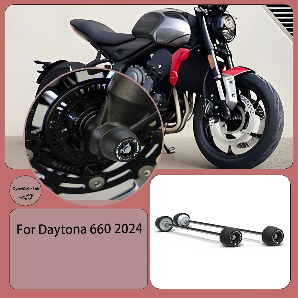 

For Triumph Daytona 660 2024 F/R Wheel Spindle CNC Protectors - British Steel Anti-Fall No Tools Rider Gift Back to School