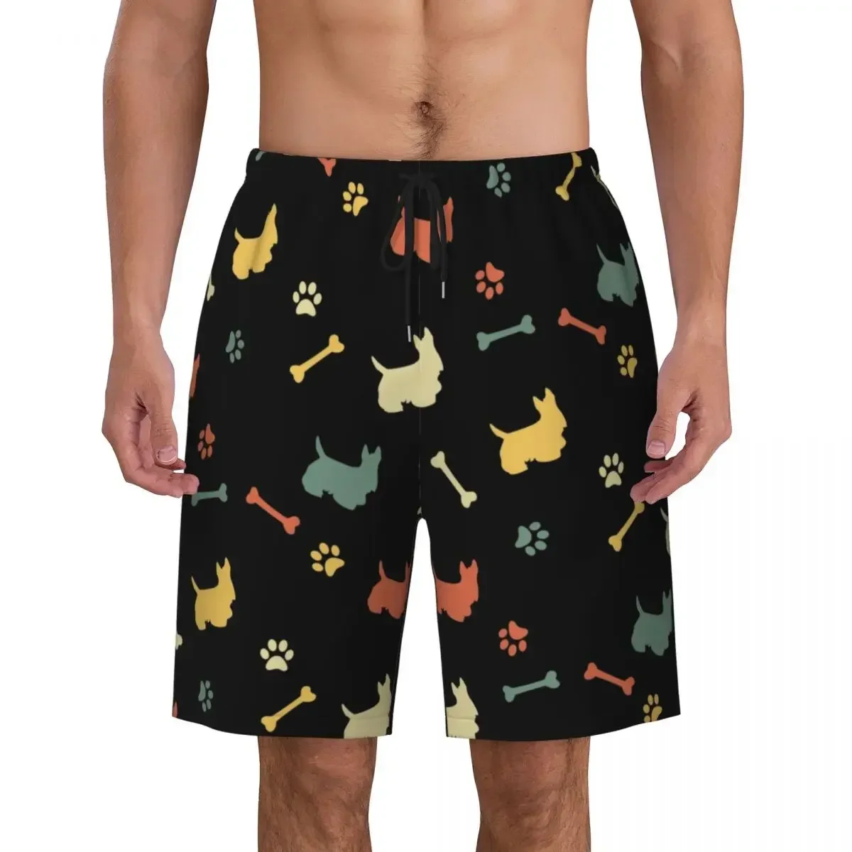 Custom Board Shorts Mens Quick Dry Beachwear Boardshorts Scottish Terrier Cartoon Pattern Swimming Trunks Bathing Suits