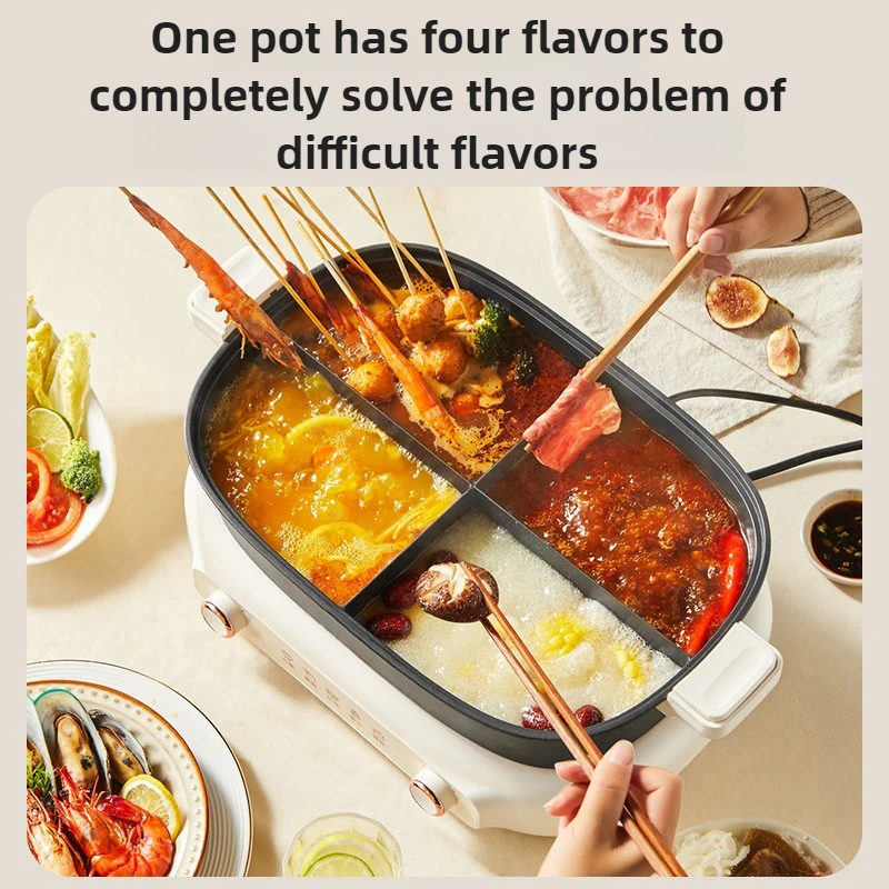4-compartment Split-type Electric Hot Pot,4 Flavor Zones