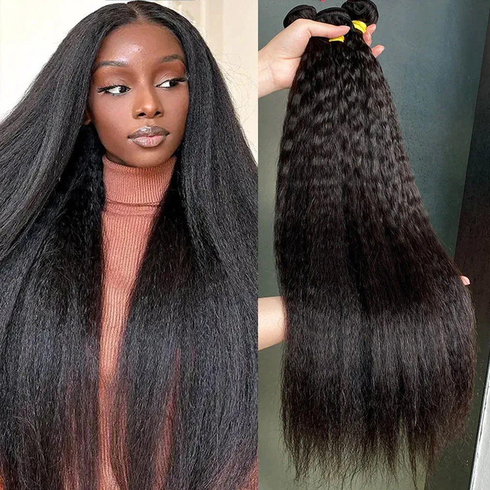 

Raw Human Hair Bundles Kinky Straight Brazilian 3 4 Bundles 28 30 Inch Virgin Hair Extension For Women Coarse Yaki Weave Bundles