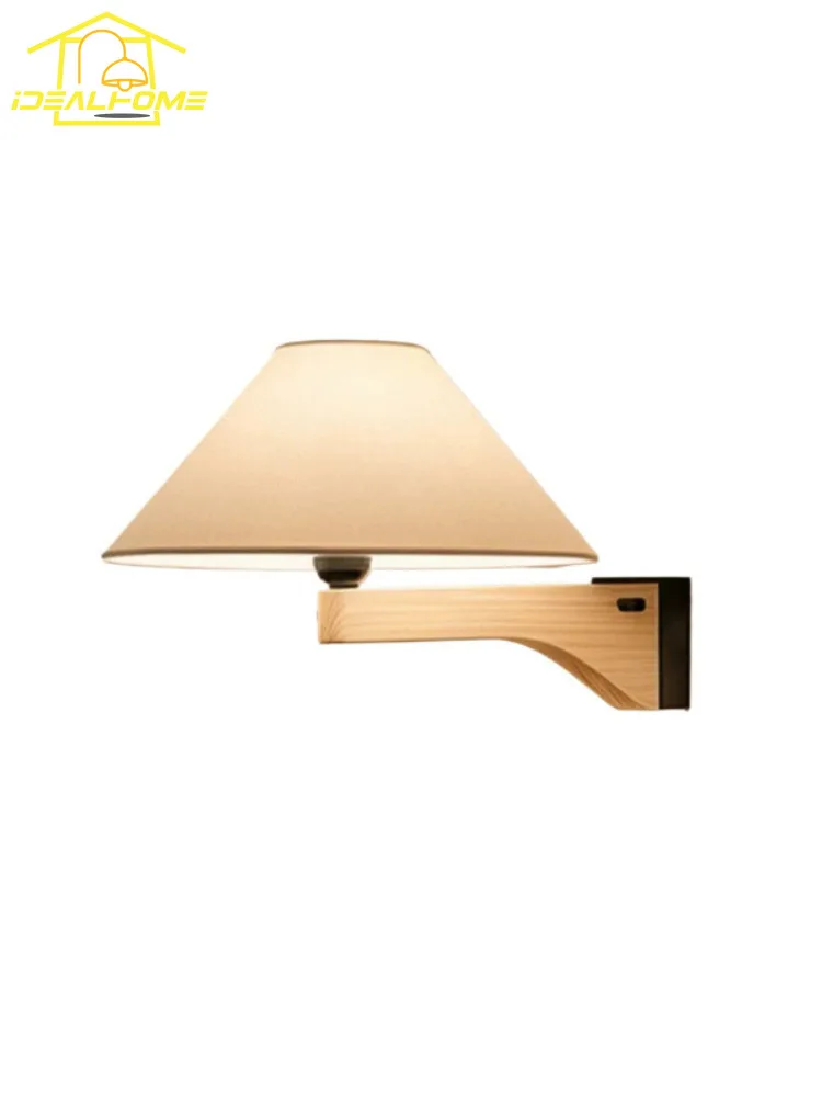 

Designer Solid Wood Art Fabric Wall Lamp LED E27 Minimalist Wall Mounted Bedroom Bedside Living Room Corridor Aisle Background