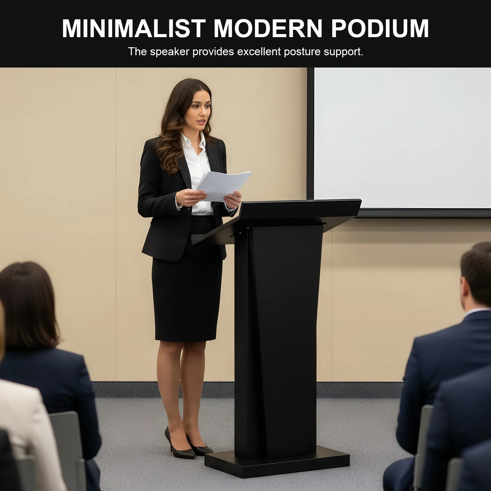 Profession Podium Stand Multi-Purpose Black Podium Table Large Capacity Metal Podium Speaking Desk for Church School Office Home