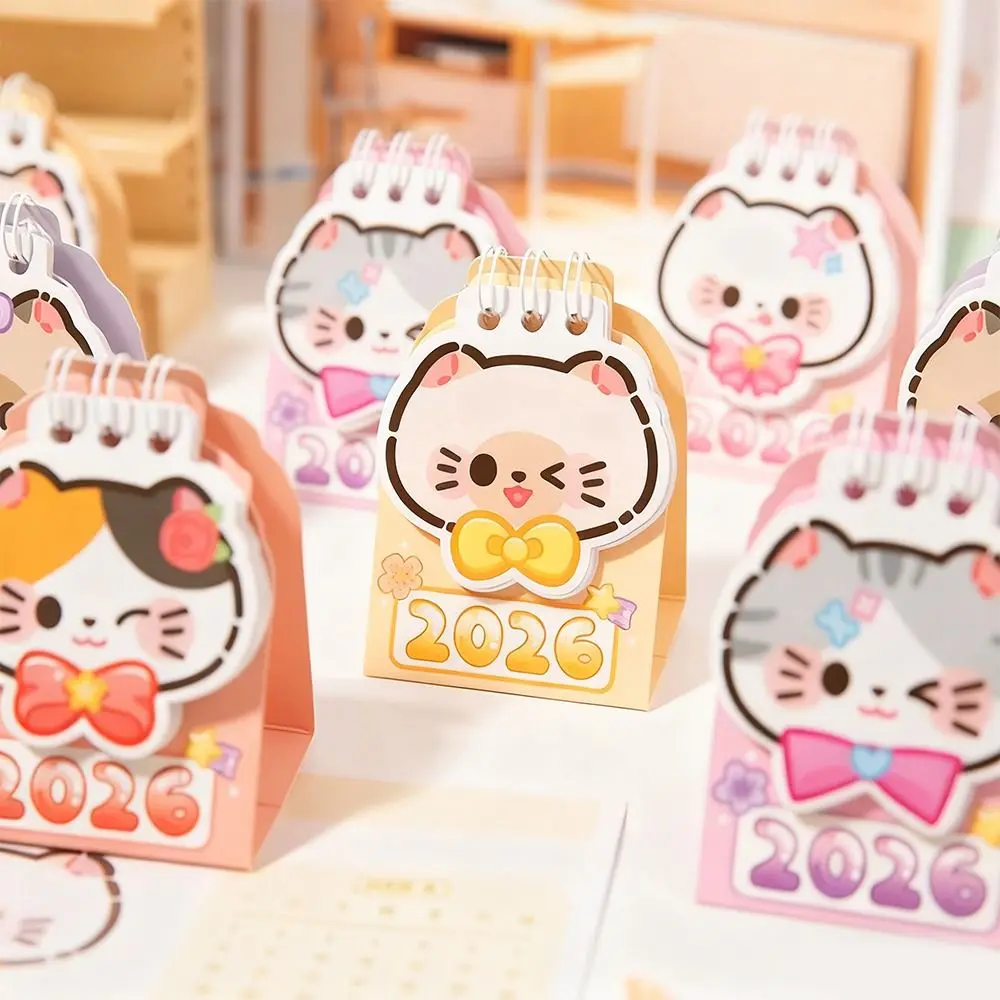 

New Mini 2026 Desk Calendar Cartoon Cat Portable Schedule Planner Schedule Mark Calendar Ornaments Office Desk Accessories