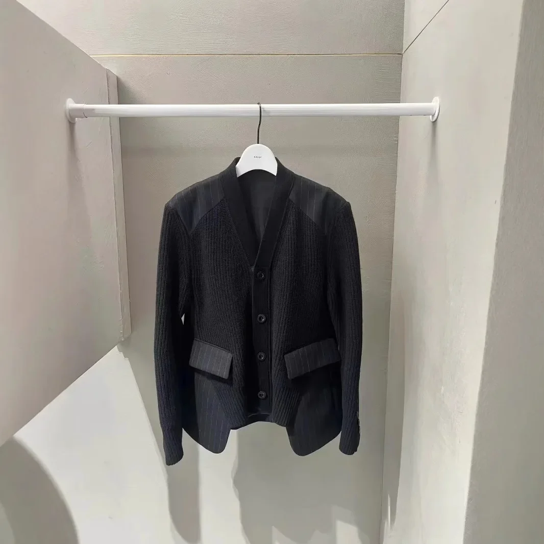 

2024, осенний свободный лоскутный вязаный пиджак с длинными рукавами, топ, женская зимняя куртка, женская