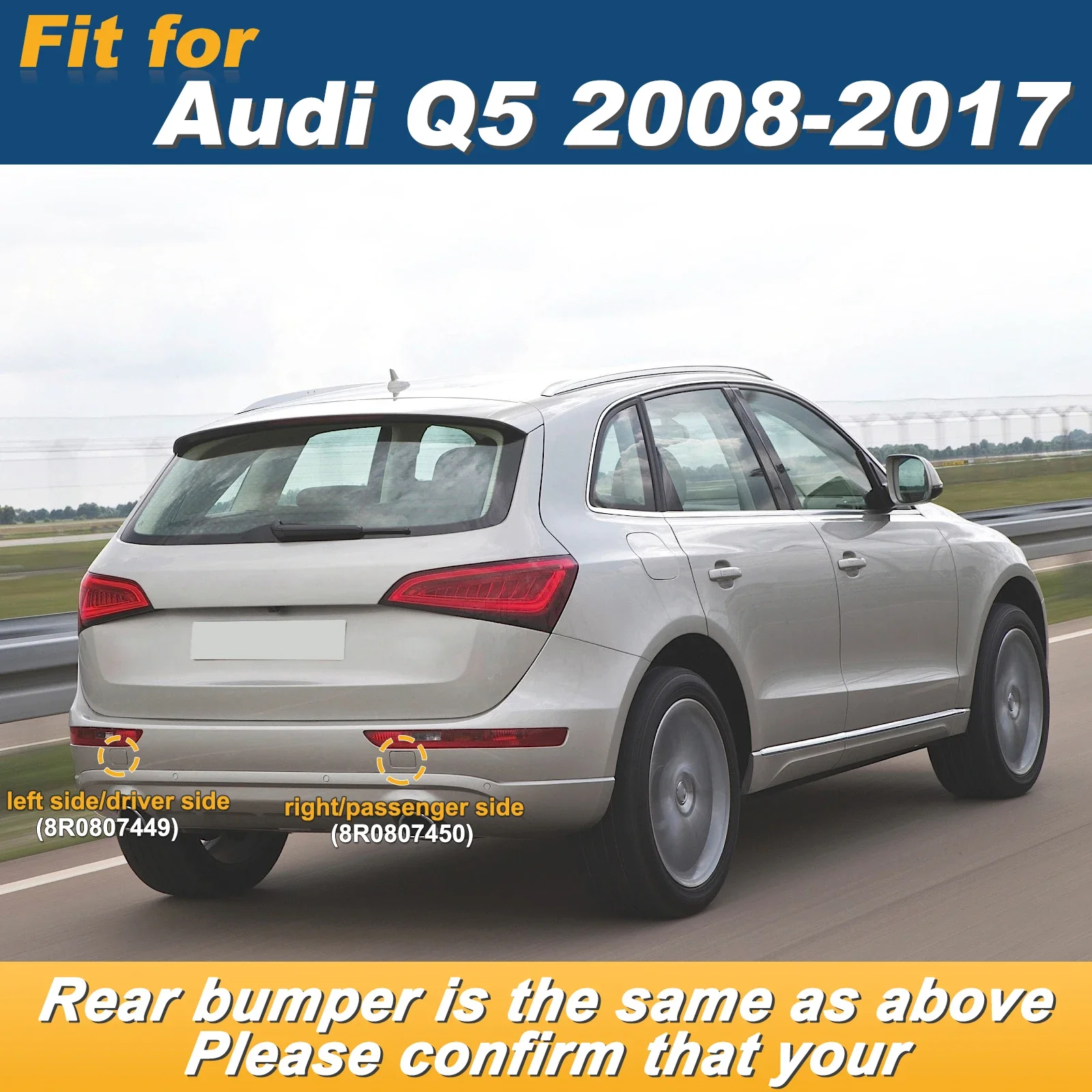 Left Right Rear Tow Hook Cover Caps For Audi Q5 Models 2008 to 2017 Replacement Parts 8R0807449 8R0807450
