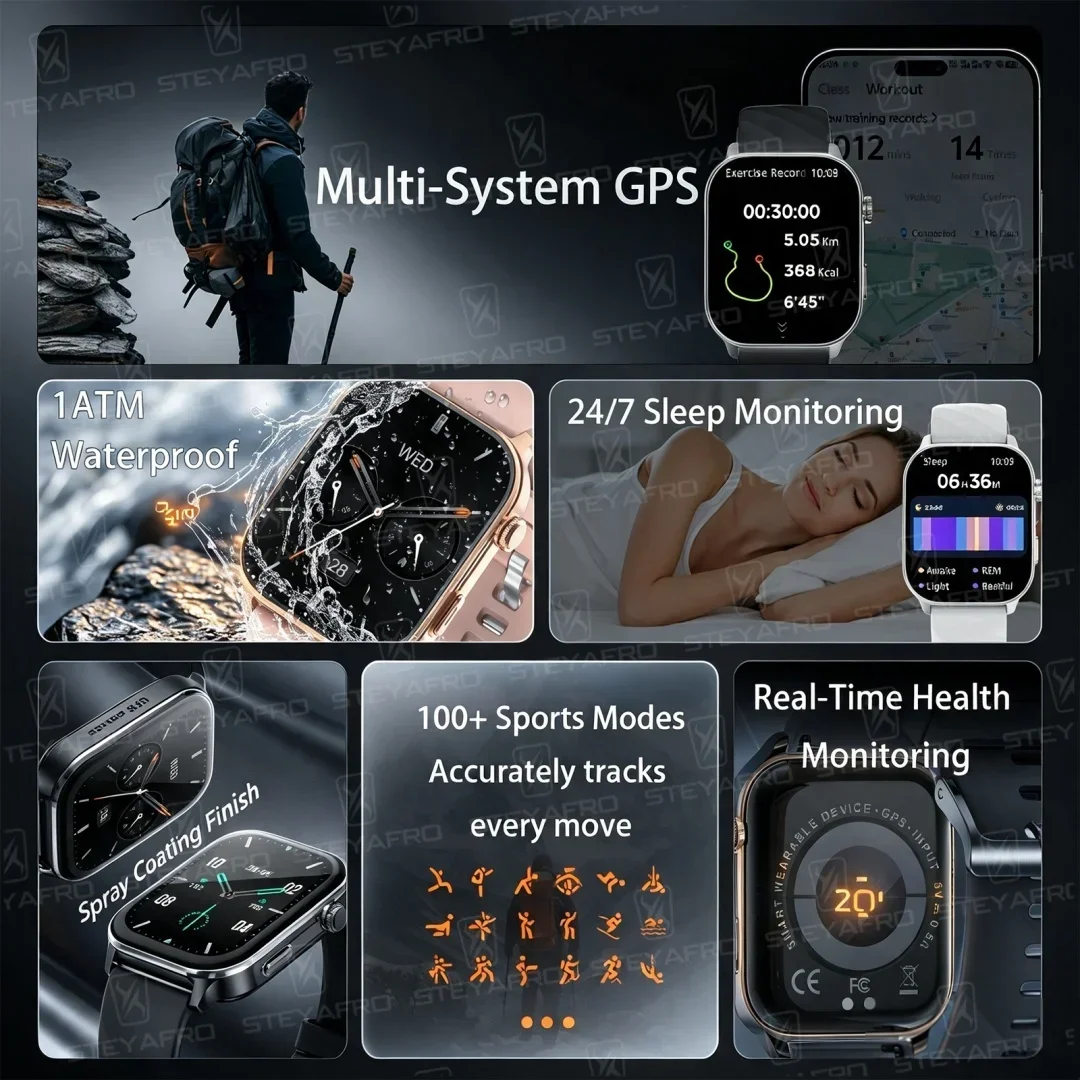 New Smart Watch for Men And Women with Built-in GPS Outdoor Sport Compass 1ATM Waterproof Bluetooth Call GPS Tracker Simple Desi