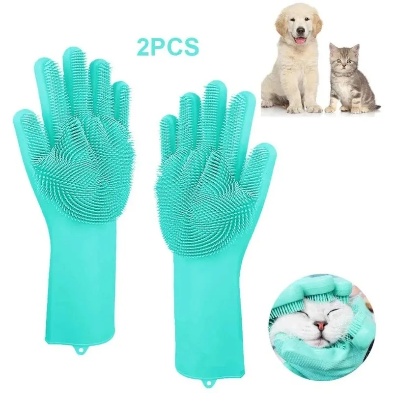 Pet multifunctional cleaning silicone massage shower gloves, anti dog and cat bite shower cleaning gloves, pet scrub tools