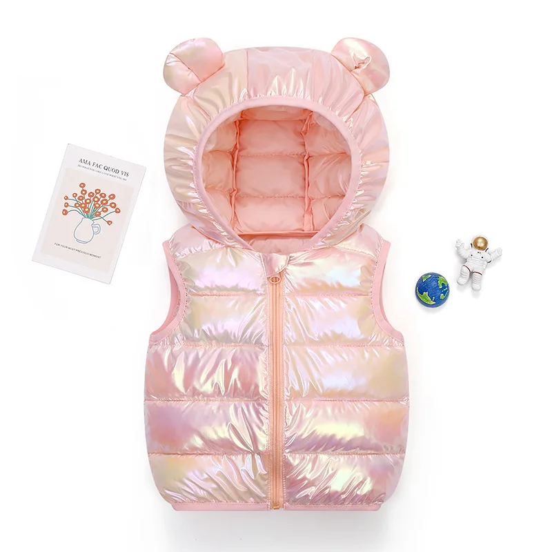 Kids Warm Down Vest Autumn Winter Baby Glossy Hooded Vest Non-washable Waistcoat Boys Girls Jackets Children Clothing 2-6 Years