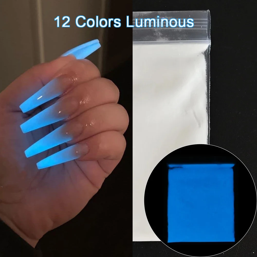 10G/Bag Luminous Nail Art Powder 11colors Glow In Dark Pigment Nails Professional Dip Dust Manicure Glitter Nail Powder