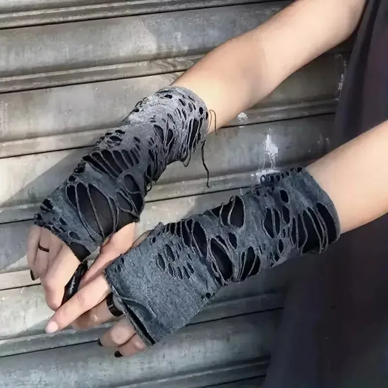Nouveauté : Gants sans doigts unisexe, style gothique simple et tendance, avec motif déchiré, extensibles, durables, pour la préparation de fêtes, 20/40cm