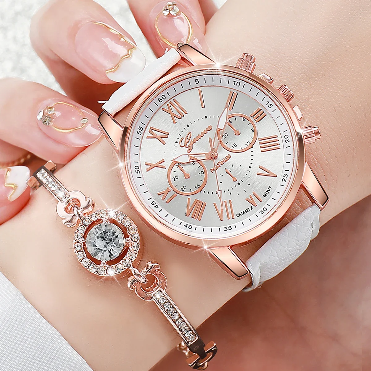 7PCs/Set Fashion three eyed women's watch, women's watch, silicone strap, quartz watch set
