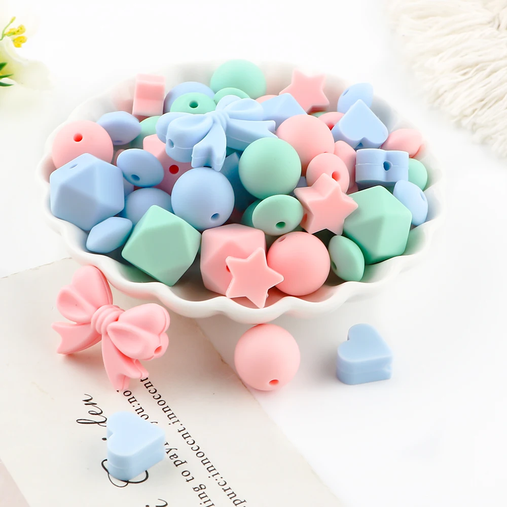63pcs Butterfly Knot Star Crownf Silicone Beads DIY Handmade Accessories For Making Jewelry Beaded Pen Keychains ﻿