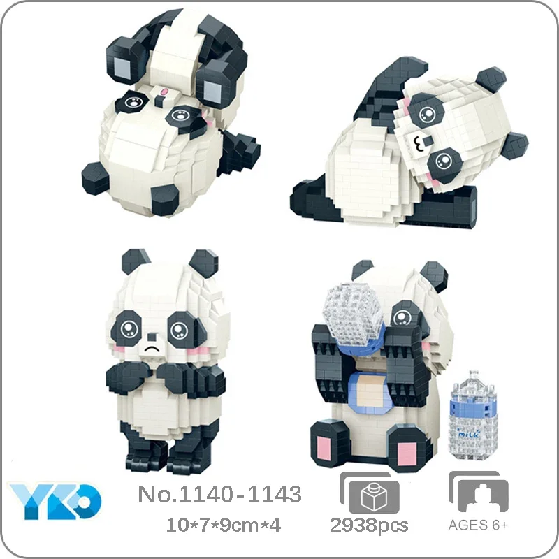 YKO Animal World Zoo Panda Baby Cry Gymnastics Handstand Milk Feeder Pet DIY Mini Diamond Blocks Bricks Building Toy Gift No Box