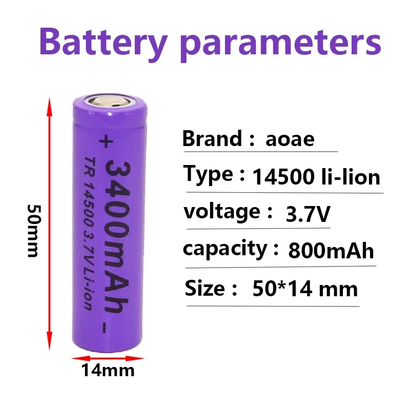 14500 Battery 3400mAh 3.7V Li-ion Rechargeable Batteries 14500 AA Battery Lithium Cell for Led Flashlight Headlamps Torch Shaver