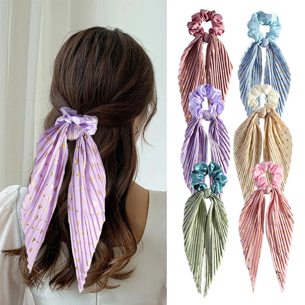 

Handmade Creased Bow Ribbon Large Intestine Headband Women Retro Tied Ponytail Hair Accessories