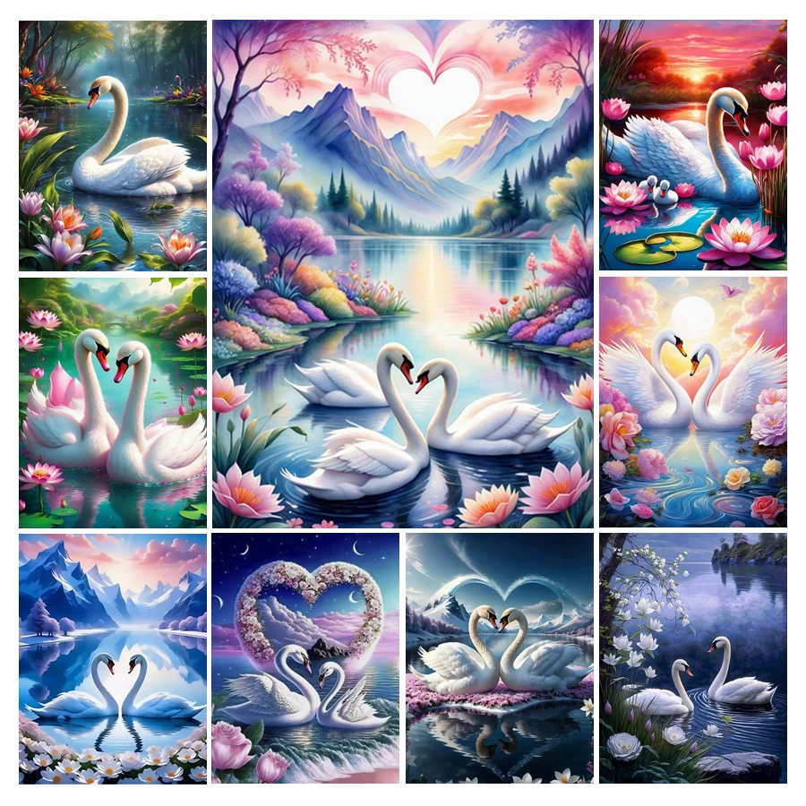 

Fullcang White Swan Lake Diy Diamonds Painting Kits New Collection Animals Full Mosaic Embroidery Landscape Picture Wall Decor