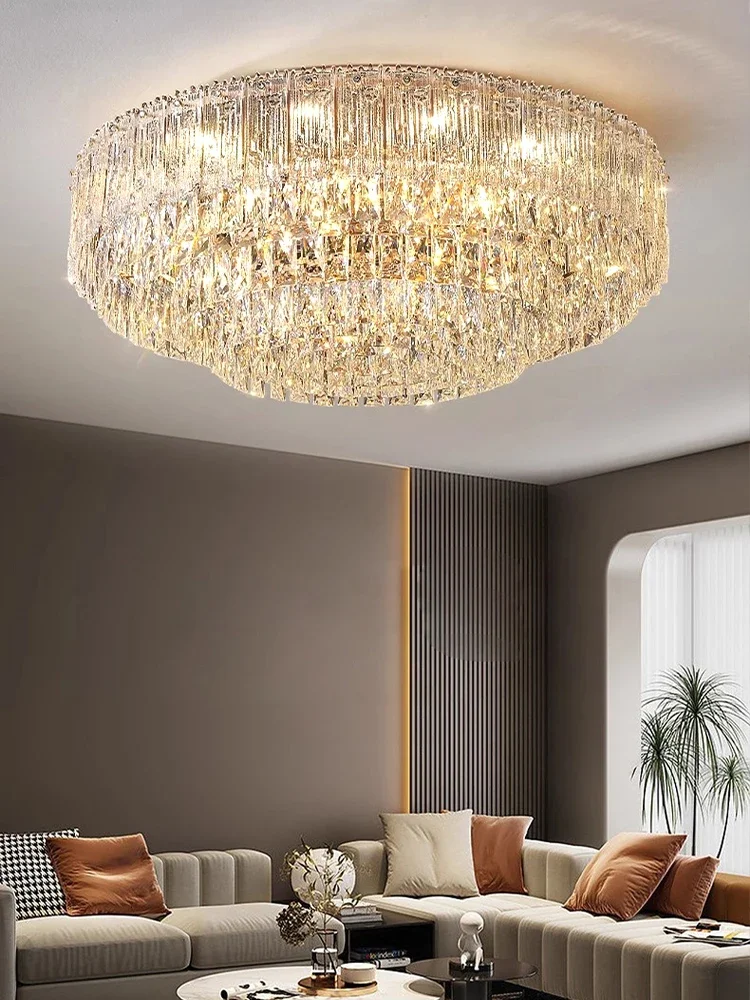 

Postmodern Nordic Round Golden Glass Crystal Ceiling Lamp for Hotel Bedroom Banquet Hall Wedding Decoration Low Ceiling Lights