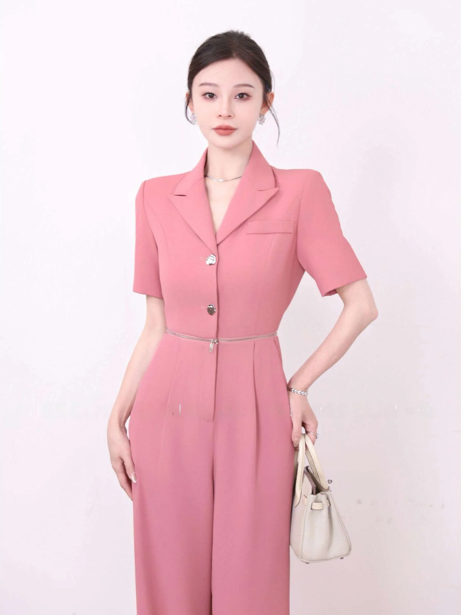 

Elin Summer Thin Cool Personali Onesie Zipper Removable High Waist Straight Leg Pants Comfortable Polyester Fabric Commute ...