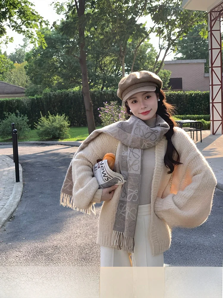 

Зимняя симфония без изъянов ~ Свободное пальто-свитер Knoout Plu из шерсти альпаки, с круглым вырезом, длинными рукавами, миди-длина