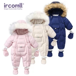 Ircomll hight qualidade roupas de bebê macacão para crianças inverno com capuz com pele quente infantil macacão crianças roupas toddle