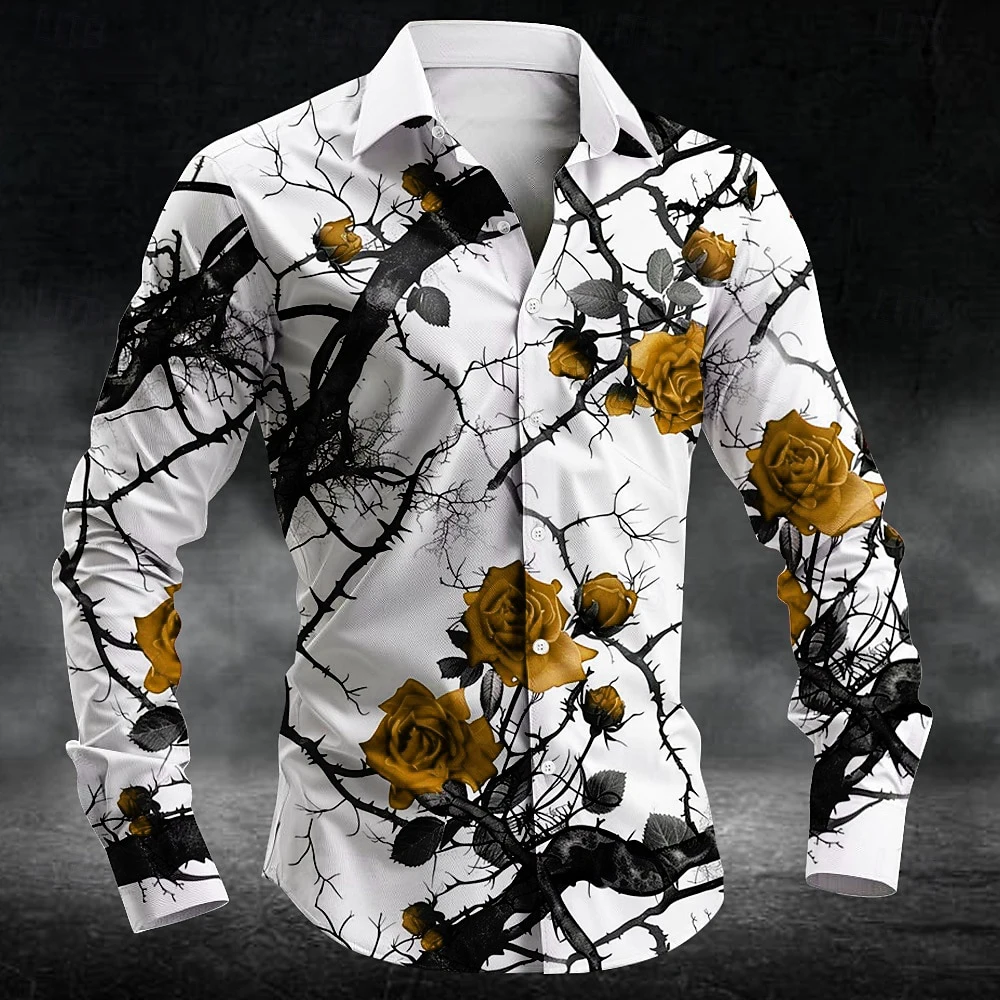 Fashion plum blossom pattern 3d Print Men Long Sleeve Shirts Art Shirt Autumn Casual Single-Breasted Blouse Men's Clothing view 4