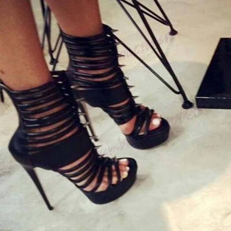 

Black Rivet Decor Platform Sandals Hollow Out Open Toe Shoes for Women Stilettos High Heels Sexy Shoes 2025 Zapatos Para Mujere