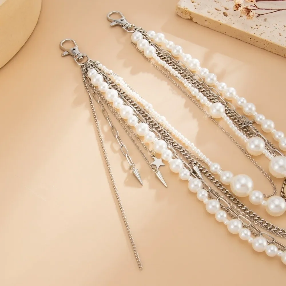 الفاخرة تقليد اللؤلؤ السراويل المفاتيح شرابة محفظة الجينز اللؤلؤ المعادن الشرير سلسلة مجوهرات اكسسوارات الهيب هوب الخصر مفتاح سلسلة