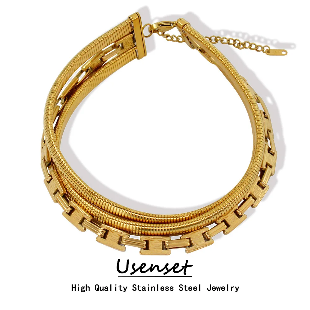 

USENSET 28mm Stainless Steel Elastic Choker Waterproof Hand-made Chains Necklace Trendy Collar Accessories