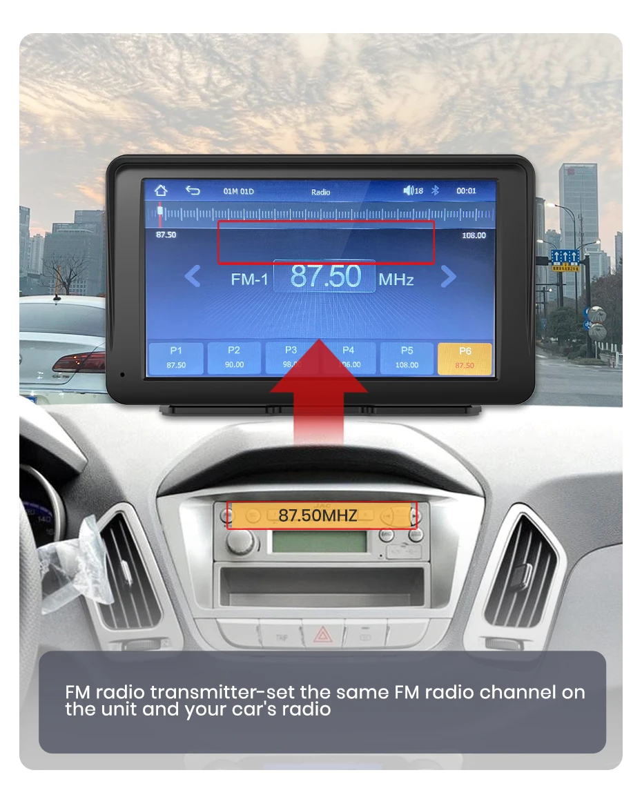 Junsun 7 "tragbare Magnet halterung drahtlose Carplay für Apple Android Auto Auto Stereo GPS horizontale vertikale Bildschirm Bluetooth – Detail 11