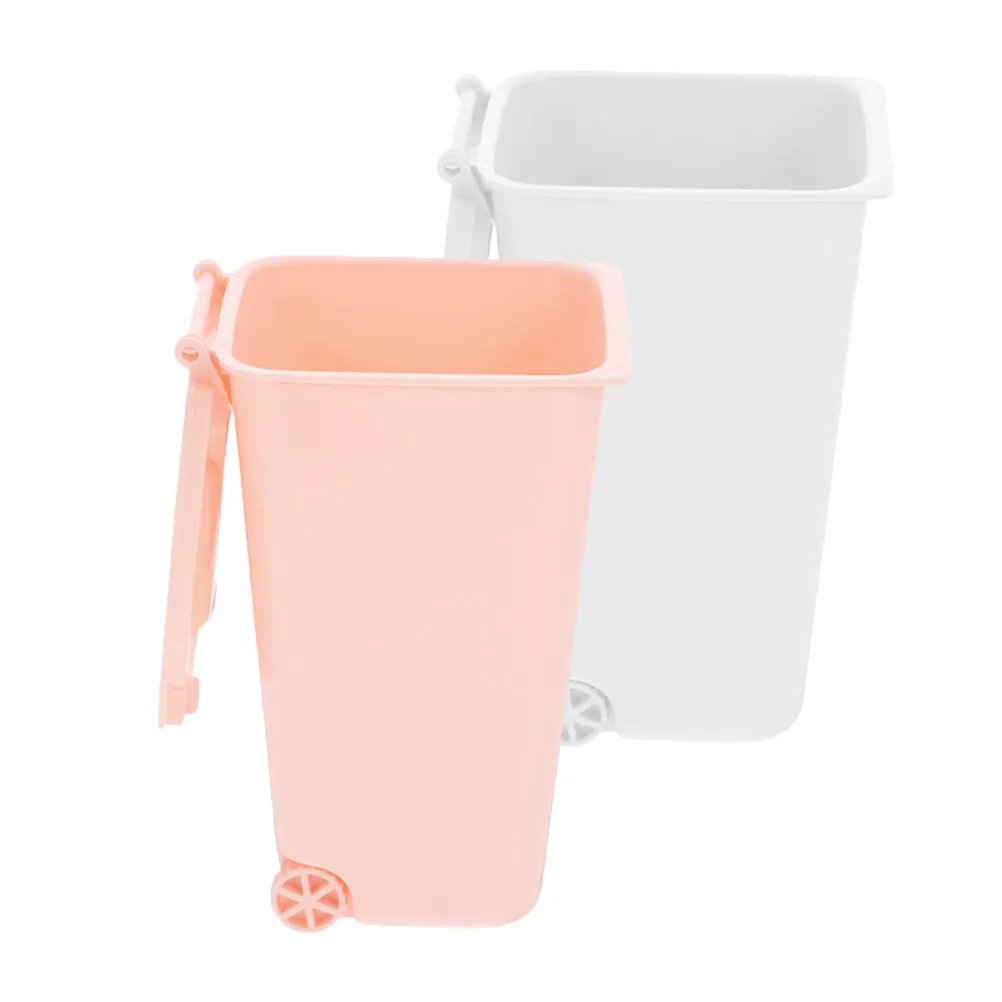 2Pcs Desktop Trash Can with Cover Mini Garbage Bucket Tiny Waste Bin for Desk Organizer Pen Holder Stationery Container