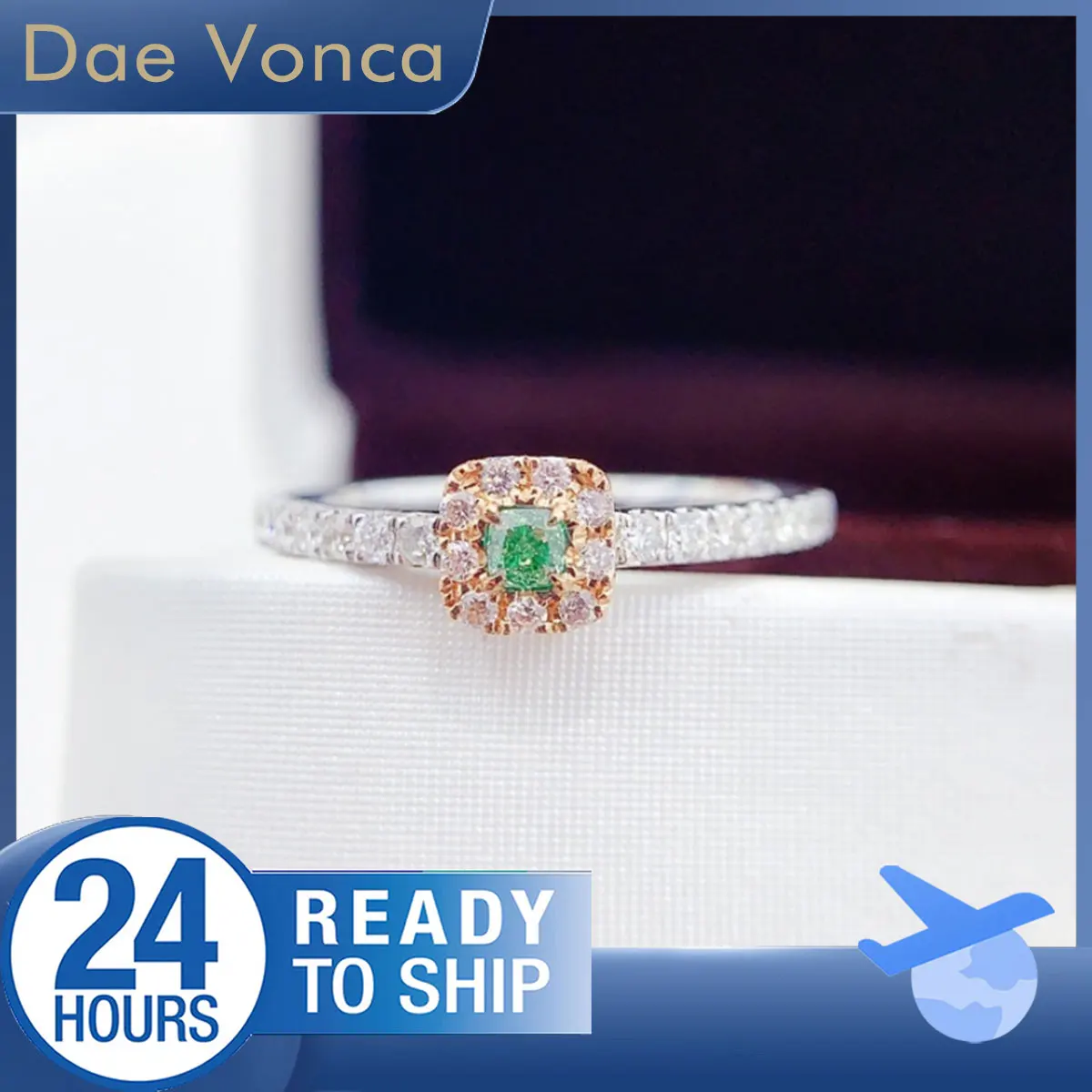 18K White Gold Diamond Halo Engagement Ring Total 0.33ct Cushion Natural Green Diamond Ring Pavé Shank Diamond Ring For Women