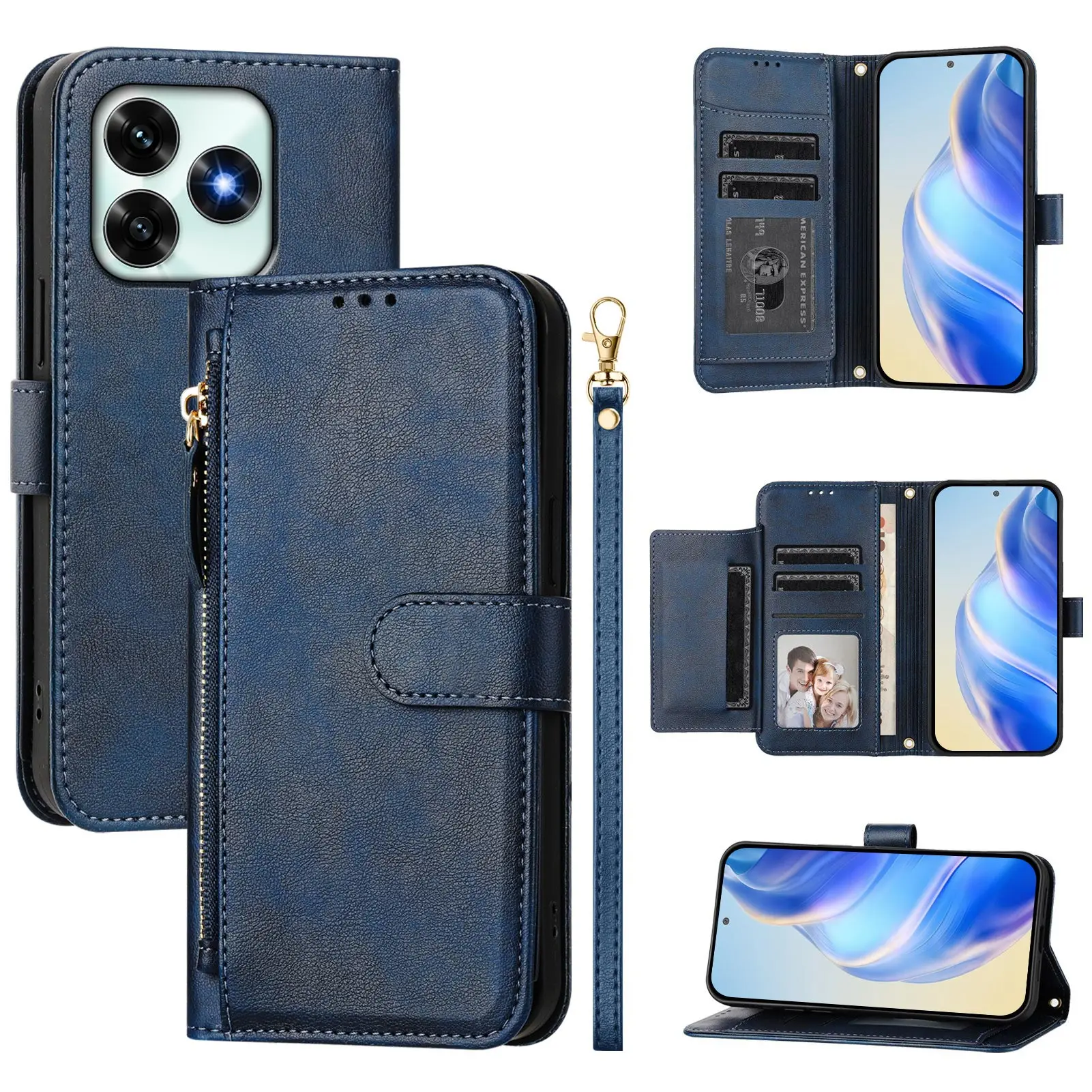 

Zipper Leather Phone Wallet Case For Huawei Honor X5C X6C X8C X6B X7A X8 X8B X9C X30 X40 X40i luxury Flip Cover