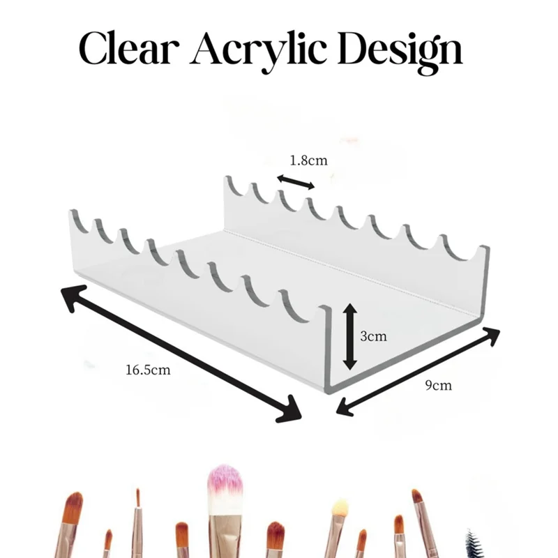 THIVN-Double Ended Acrylic Makeup Beauty Brush Organizer Holder 8 Slots Cosmetic Storage (CLEAR)