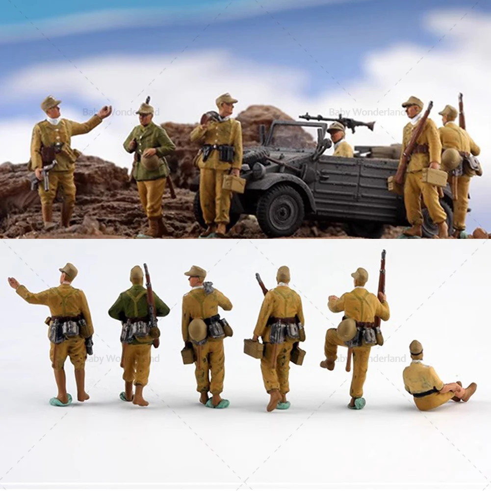 Op voorraad 1/72 figuren 6 Noord-Afrikaanse Duitse infanterie chauffeurs geschilderd model creatieve fotografie scène auto voertuig speelgoed