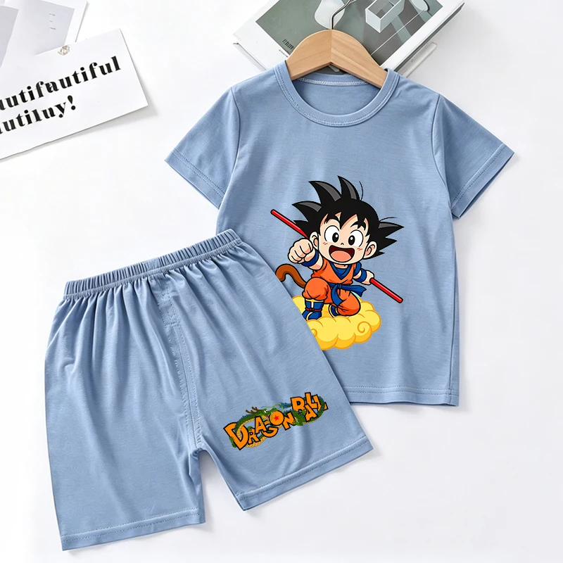 Conjunto de Pijama de Dragon Ball para Niños, Ropa de Dormir de Anime Son Goku, Conjunto de 2 Piezas de Pantalones Cortos y Camiseta para Niños Pequeños, Pijama para Niños y Niñas